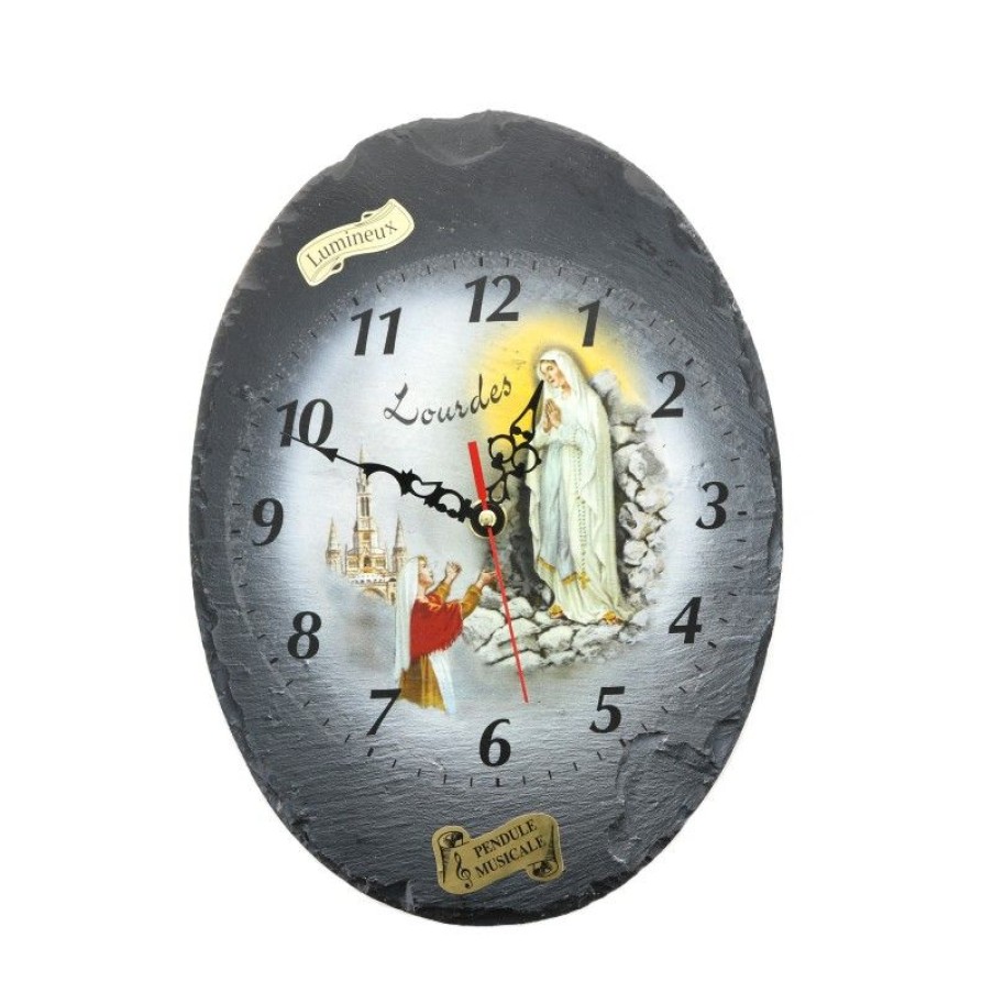 Palais du Rosaire Horloge | Pendule Musicale Ovale En Ardoise De 30 Cm