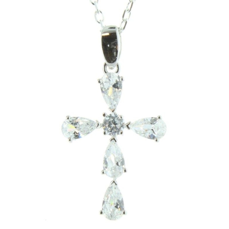 Palais du Rosaire Medaille Et Croix Argent | Parure Argent Pendentif Croix Avec Des Zircons Et Une Chaine 50Cm