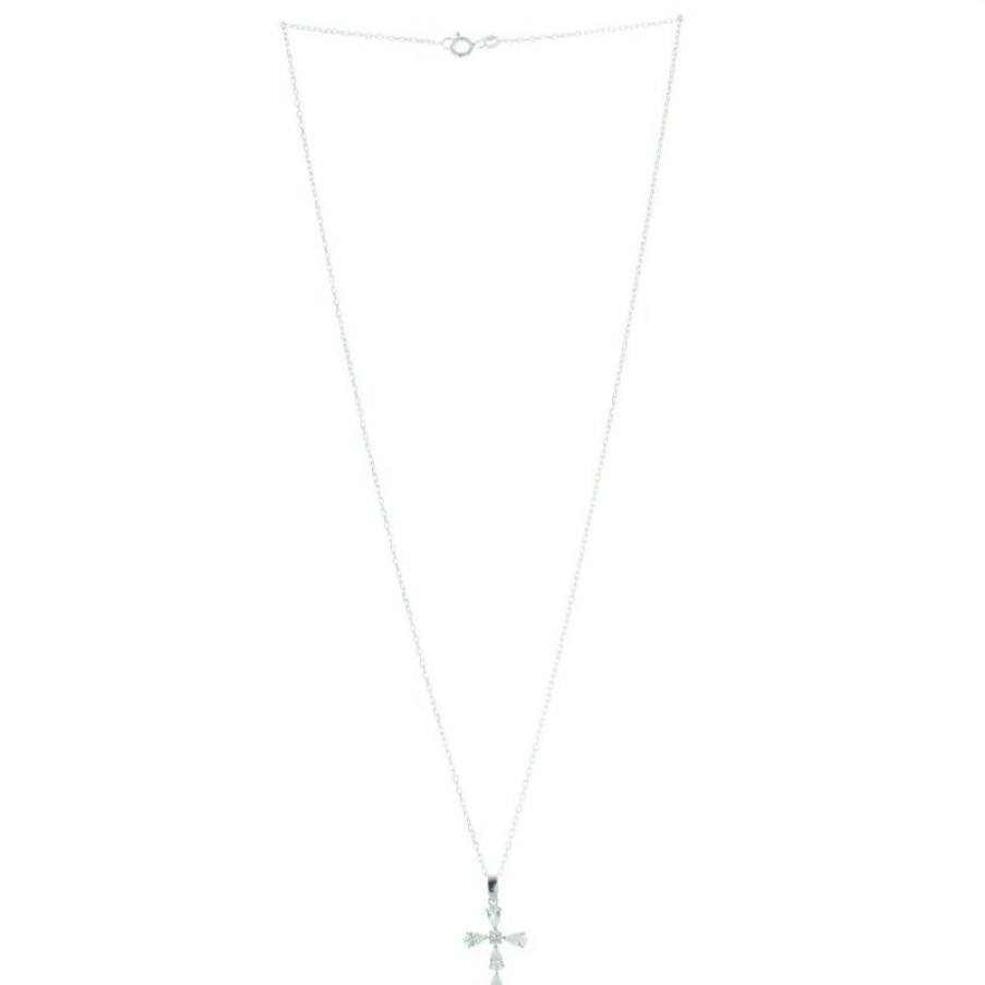 Palais du Rosaire Medaille Et Croix Argent | Parure Argent Pendentif Croix Avec Des Zircons Et Une Chaine 50Cm