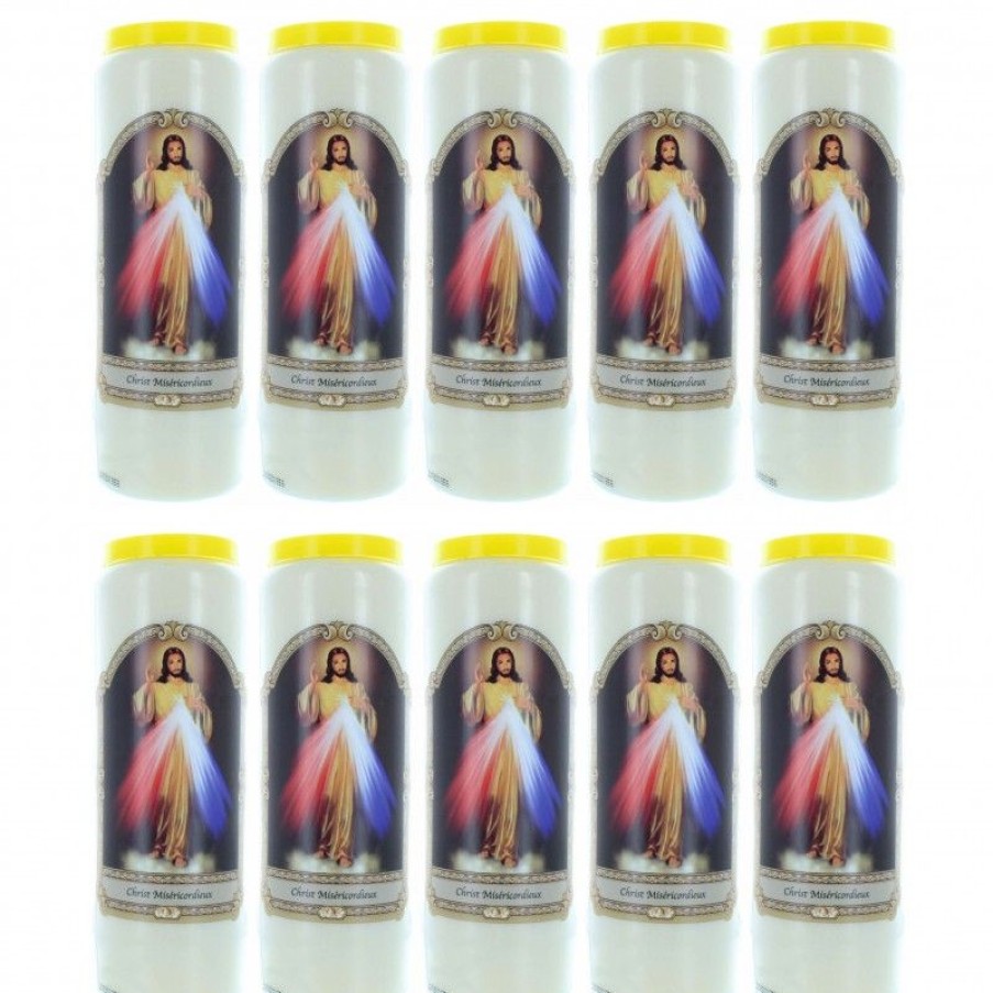 Palais du Rosaire Bougie Neuvaine | Lot De 10 Bougies De Neuvaine Christ Misericordieux 17,5Cm