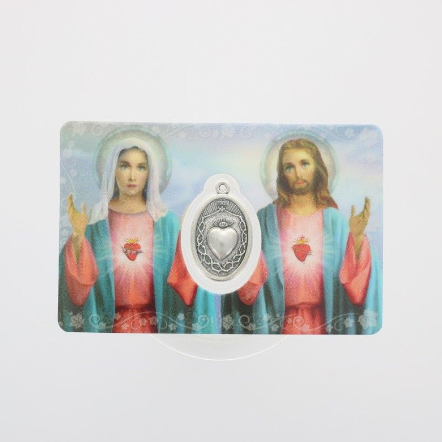 Palais du Rosaire Image Religieuse | Carte De Priere Sacre Coeur De Jesus Et Marie Avec Medaille