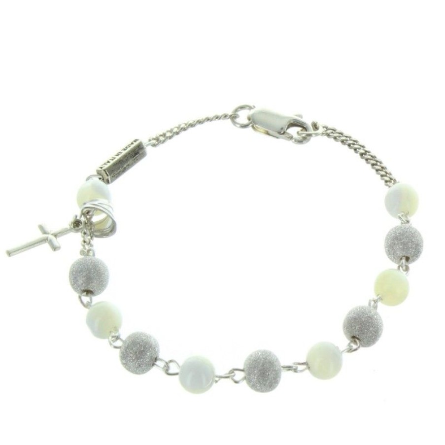 Palais du Rosaire Bracelet Argent | Bracelet Religieux En Argent Avec Des Perles En Nacre