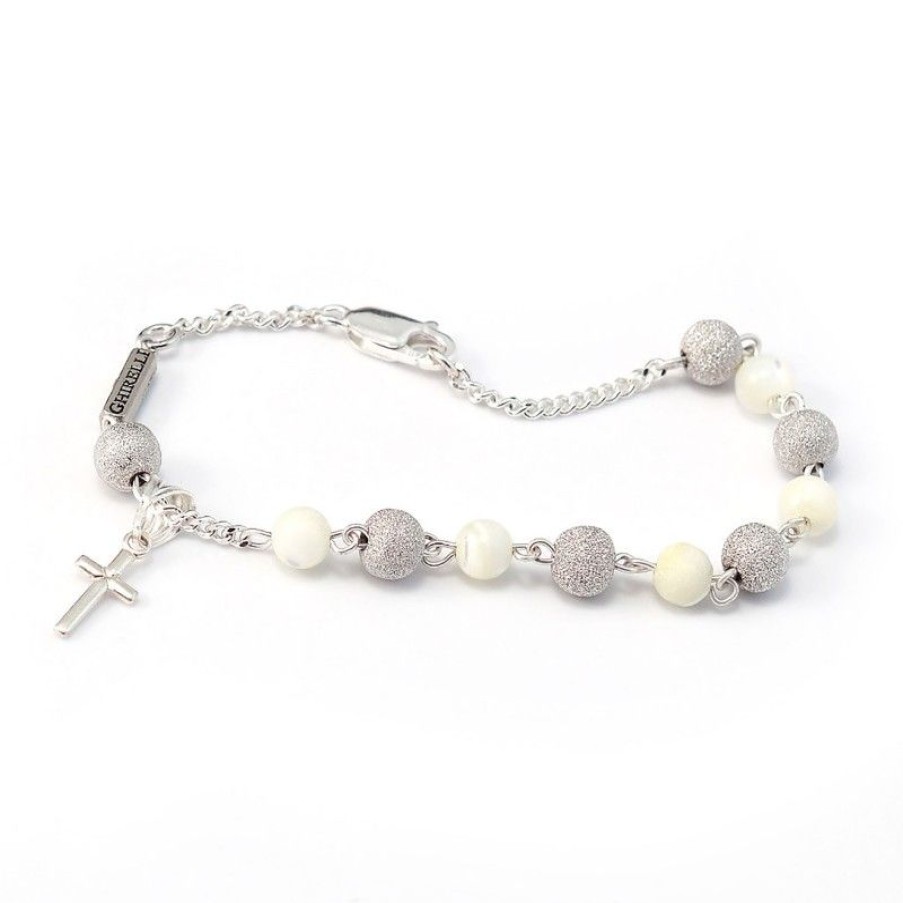 Palais du Rosaire Bracelet Argent | Bracelet Religieux En Argent Avec Des Perles En Nacre