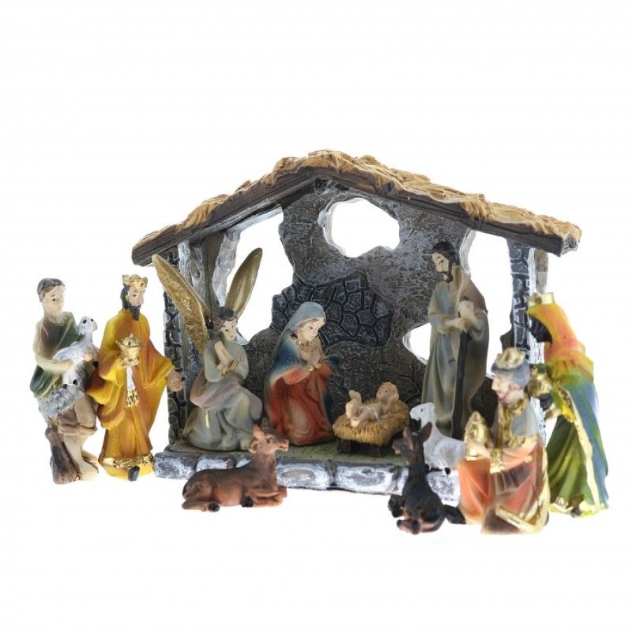 Palais du Rosaire Creche | Creche En Resine Peinte A La Main 5Cm Avec Cabane