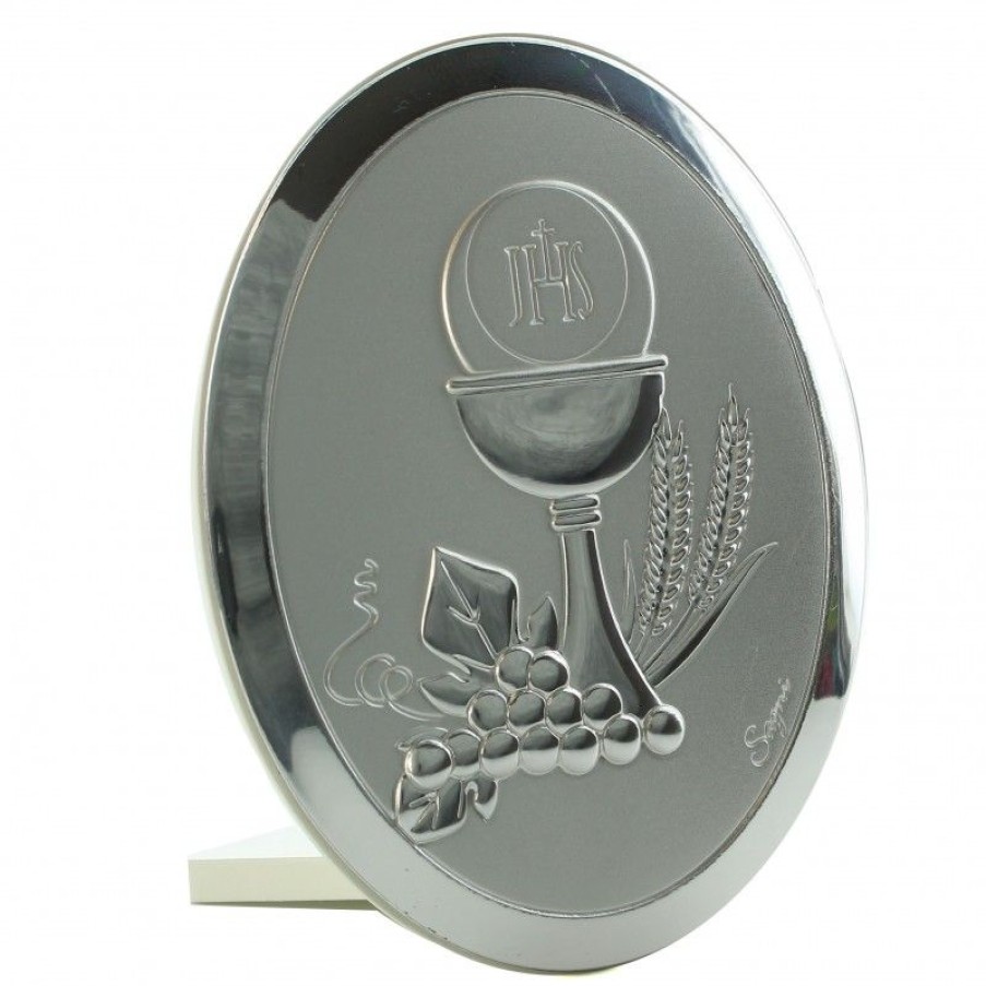 Palais du Rosaire Cadre Religieux | Cadre De Communion En Metal Argente Et Bois 7X9Cm