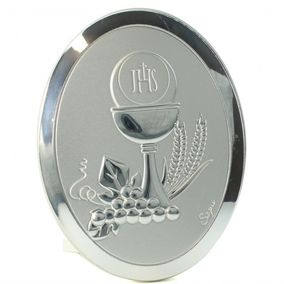 Palais du Rosaire Cadre Religieux | Cadre De Communion En Metal Argente Et Bois 7X9Cm