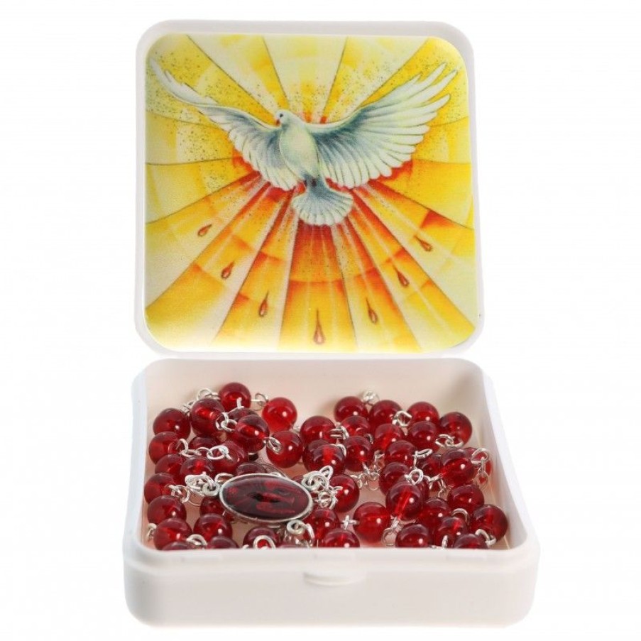 Palais du Rosaire Chapelet Verre | Chapelet Du Saint Esprit En Verre Rouge Avec Sa Boite Decoree