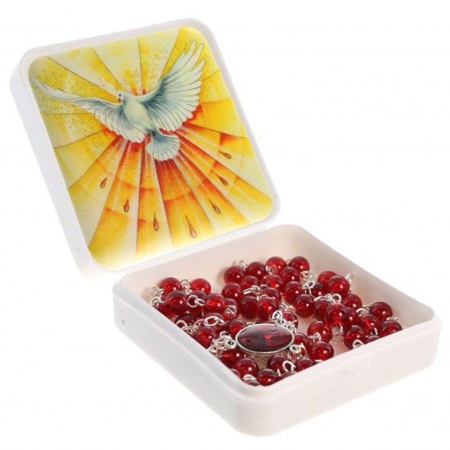 Palais du Rosaire Chapelet Verre | Chapelet Du Saint Esprit En Verre Rouge Avec Sa Boite Decoree