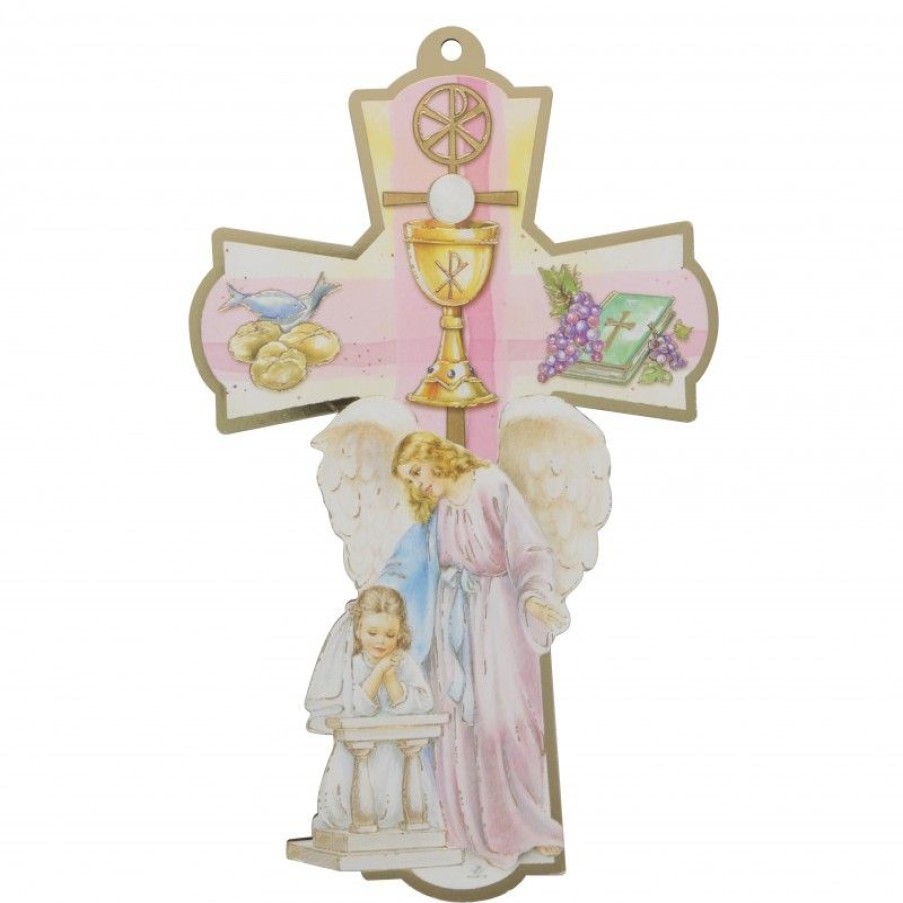 Palais du Rosaire Croix Religieuse | Croix De Communion Rose En Bois Decore