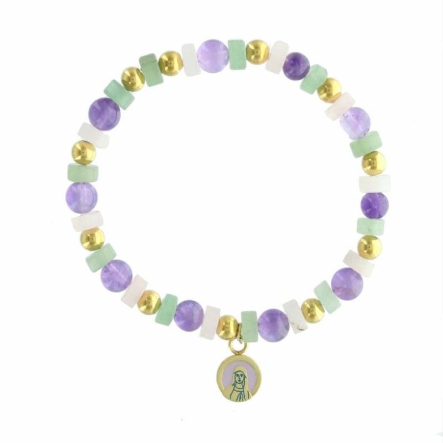 Palais du Rosaire Bracelet Fantaisie | Bracelet Religieux Avec Des Perles D'Amethyste, Aventurine Et Quartz.