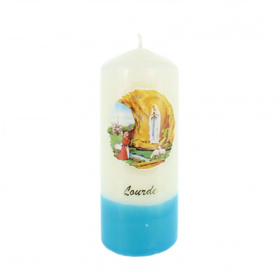 Palais du Rosaire Bougie Decorative | Bougie Blanche Et Bleu De L'Apparition De Lourdes 5X11Cm