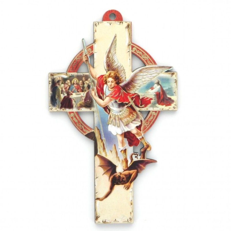 Palais du Rosaire Croix Religieuse | Croix De L'Archange Saint Michel En Bois Avec Illustration