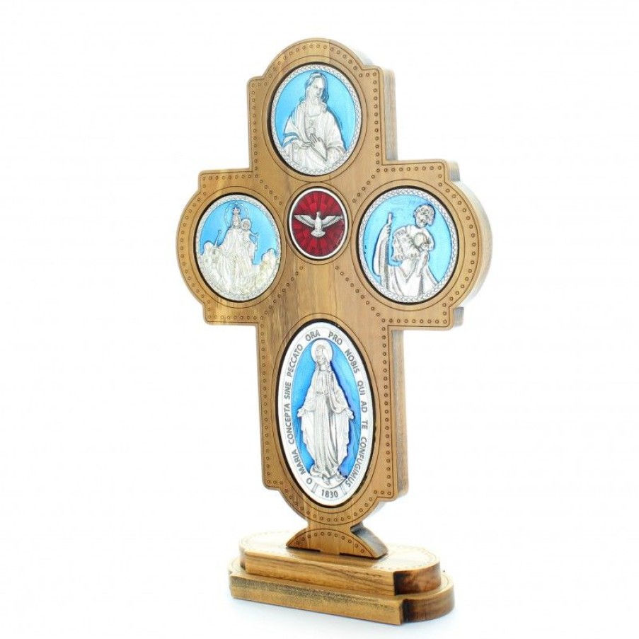 Palais du Rosaire Crucifix Bois | Crucifix De Table Bois D'Olivier Avec Medailles Des 4 Chemins De 22 Cm