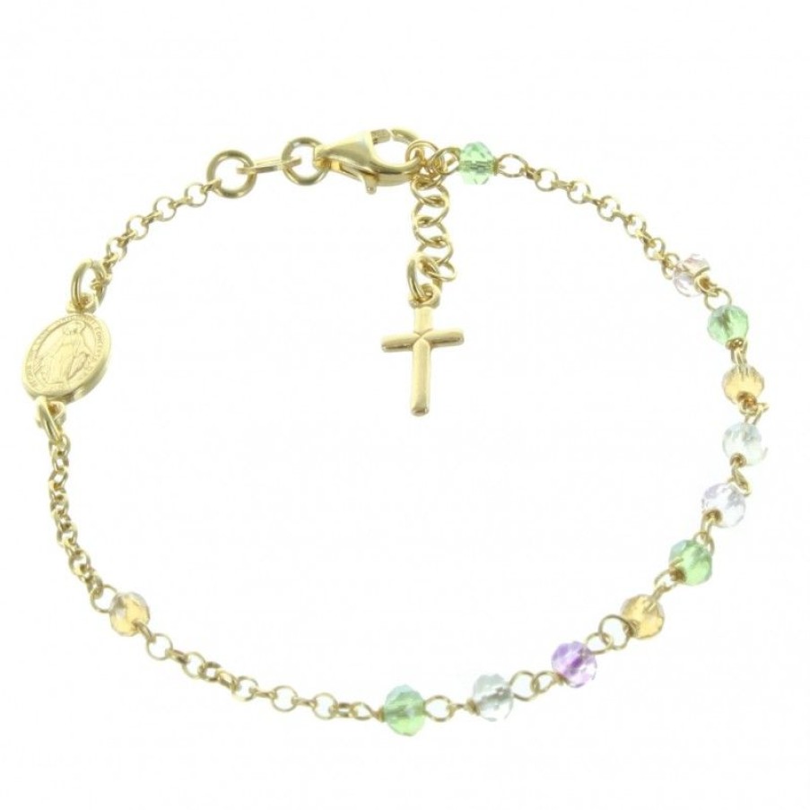 Palais du Rosaire Bracelet Argent | Bracelet De La Vierge Miraculeuse En Argent Dore Avec Des Perles Swarovski
