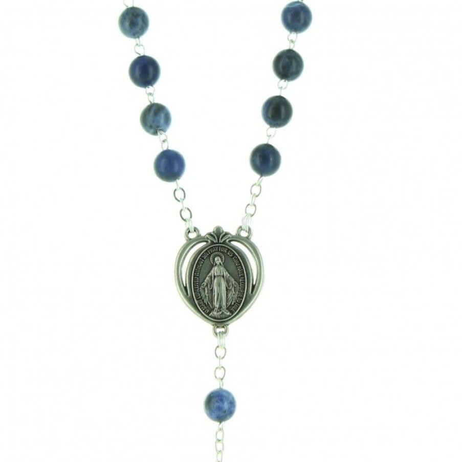 Palais du Rosaire Chapelet Pierre | Chapelet Medaille Miraculeuse En Pierre Sodalite