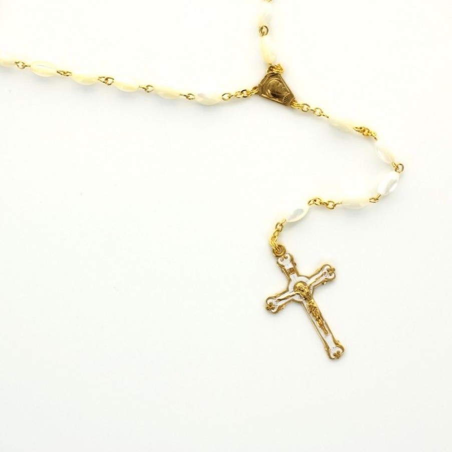 Palais du Rosaire Chapelet Nacre | Chapelet Dore Avec Grains Et Croix En Nacre Veritable