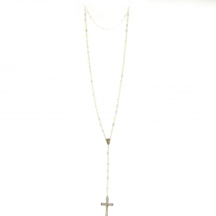 Palais du Rosaire Chapelet Nacre | Chapelet Dore Avec Grains Et Croix En Nacre Veritable