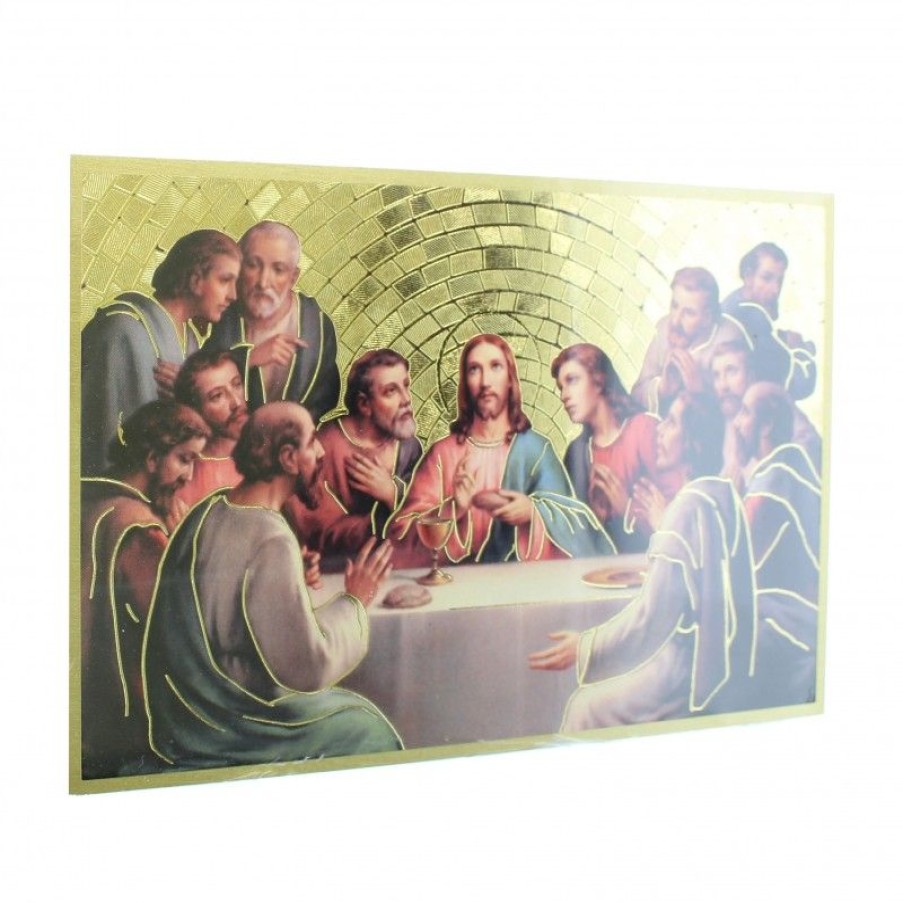 Palais du Rosaire Cadre Religieux | Plaquette En Bois De La Cene Sur Fond Mosaique 11X16Cm