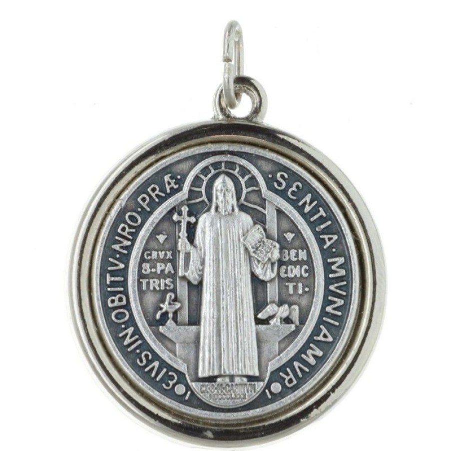 Palais du Rosaire Medaille Et Croix Metal | Medaille De Saint Benoit En Metal Argente 2Cm