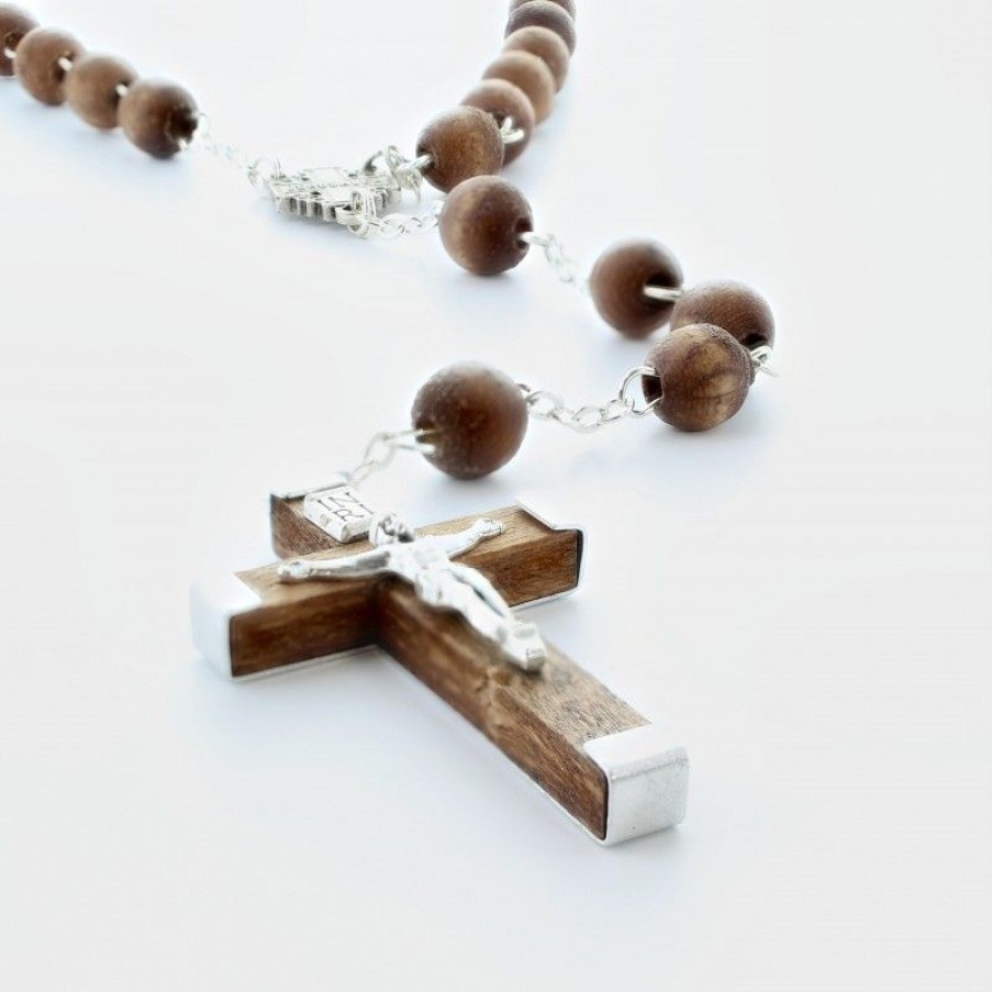 Palais du Rosaire Chapelet Bois | Chapelet De Jerusalem En Bois D'Olivier Avec Chaine En Metal