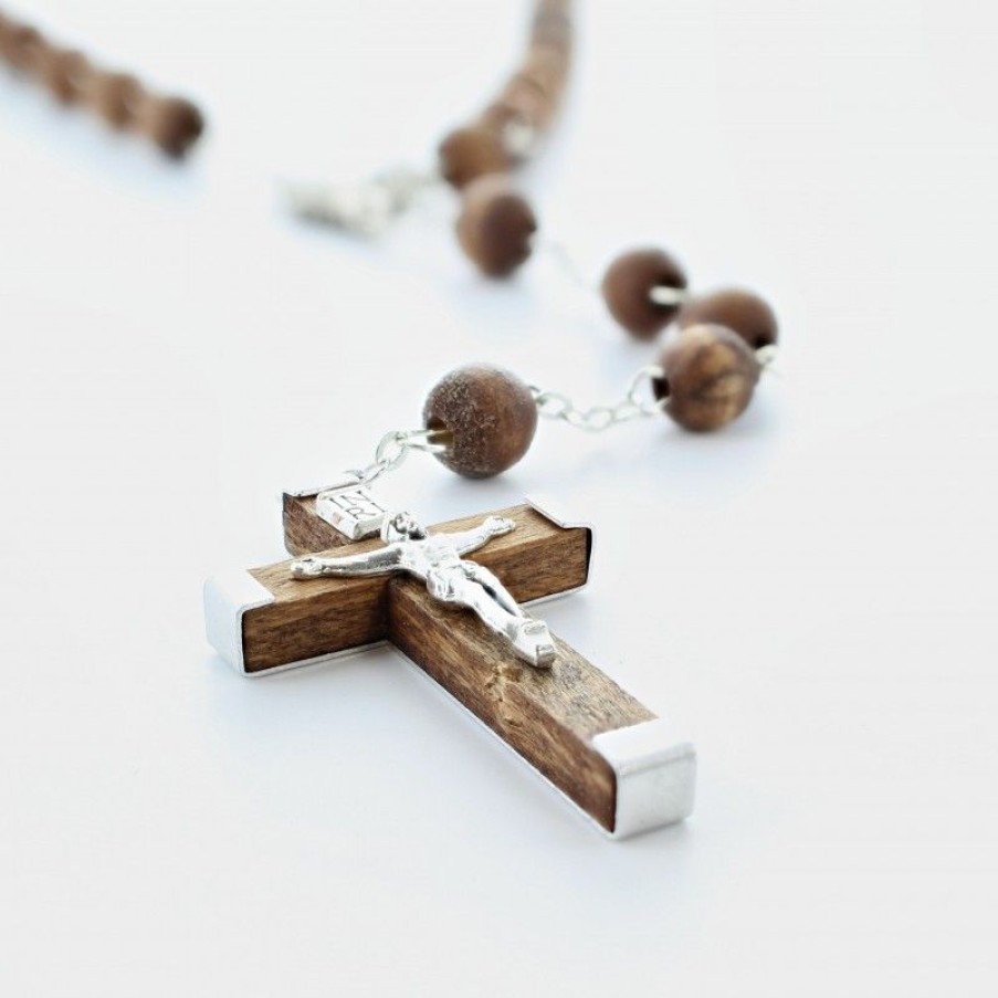 Palais du Rosaire Chapelet Bois | Chapelet De Jerusalem En Bois D'Olivier Avec Chaine En Metal