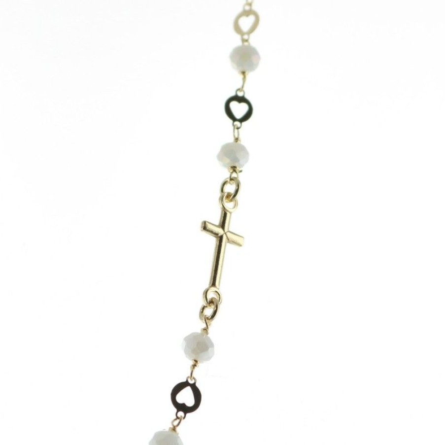 Palais du Rosaire Collier En Argent | Collier Chapelet En Argent Dore Avec Croix Blanche Et Medaille Miraculeuse