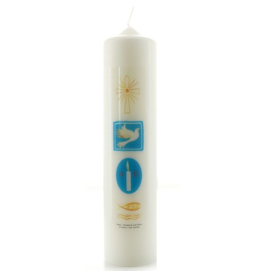 Palais du Rosaire Bougie Decorative | Bougie De Bapteme Avec Symboles Religieux 6X25Cm
