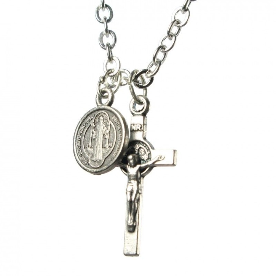 Palais du Rosaire Medaille Et Croix Metal | Chaine Avec Crucifix Et Medaille De Saint Benoit