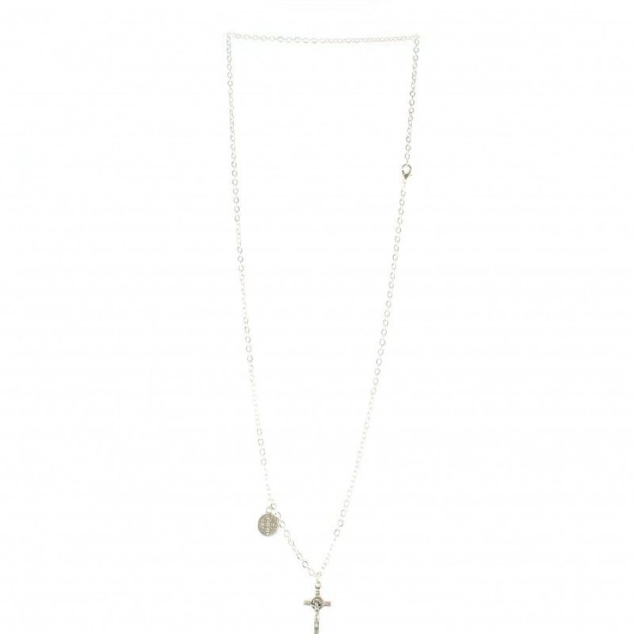 Palais du Rosaire Medaille Et Croix Metal | Chaine Avec Crucifix Et Medaille De Saint Benoit