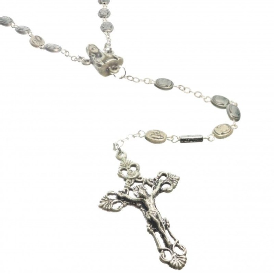 Palais du Rosaire Chapelet Metal | Chapelet Avec Grains De L'Apparition Et De La Vierge En Metal Argente