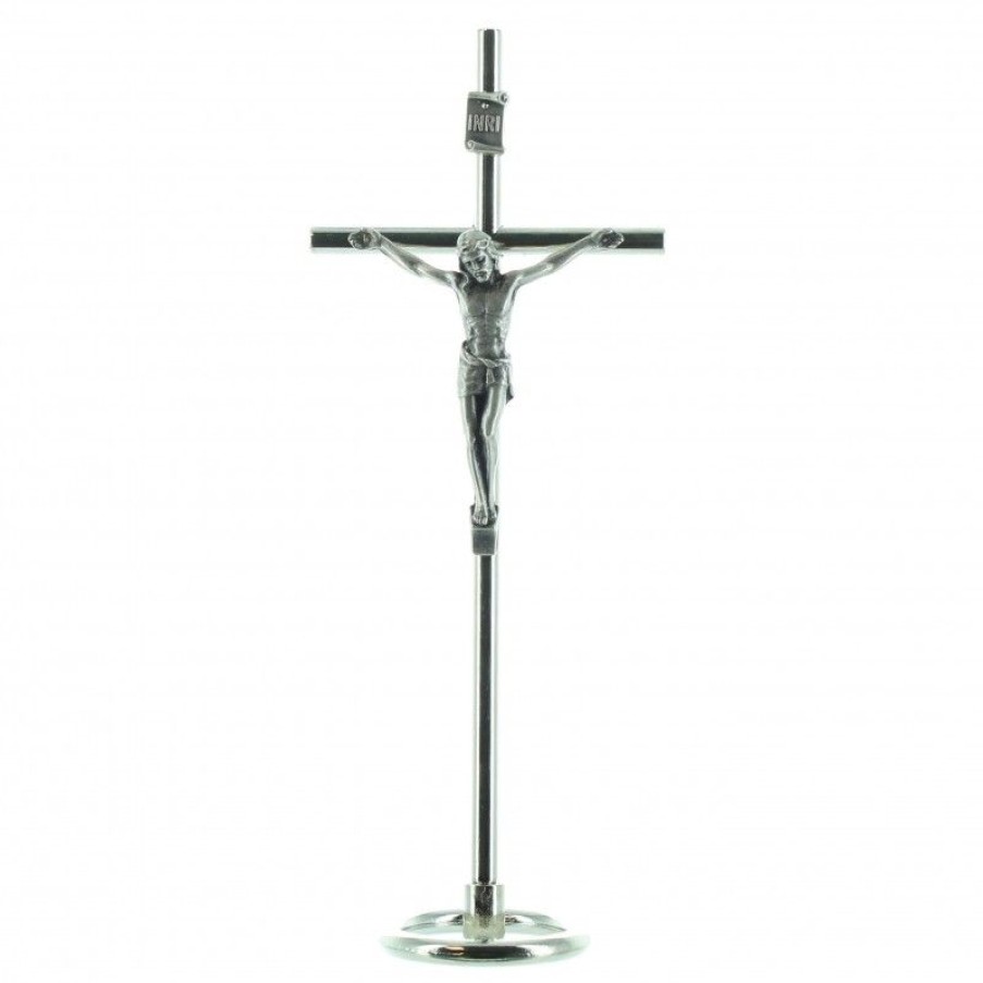 Palais du Rosaire Crucifix Metal | Crucifix En Metal Sur Pied 16 Cm