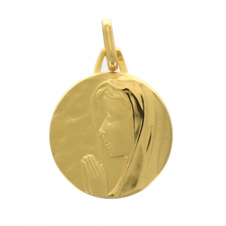 Palais du Rosaire Medaille Et Croix Plaque Or | Medaille En Plaque Or 16Mm Avec Vierge De Profil