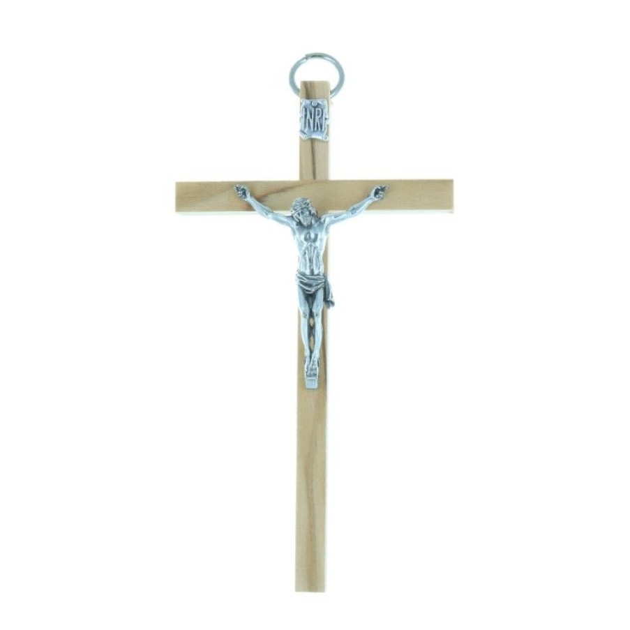 Palais du Rosaire Crucifix Bois | Crucifix Bois D'Olivier Et Christ Argente 10,5 Cm