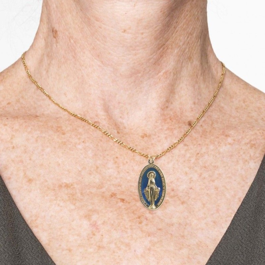 Palais du Rosaire Medaille Et Croix Metal | Medaille Miraculeuse En Metal Emaille Dore Et Bleu 40Mm