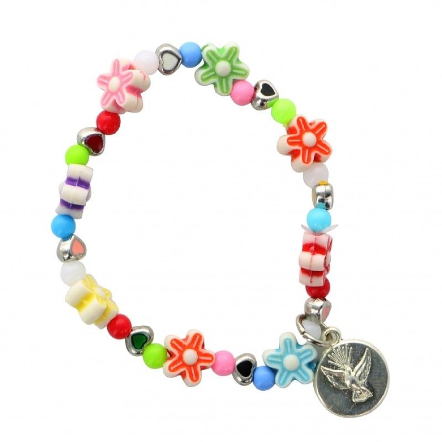 Palais du Rosaire Bracelet Fantaisie | Bracelet Enfant Multicolor Avec Medaille De Lourdes