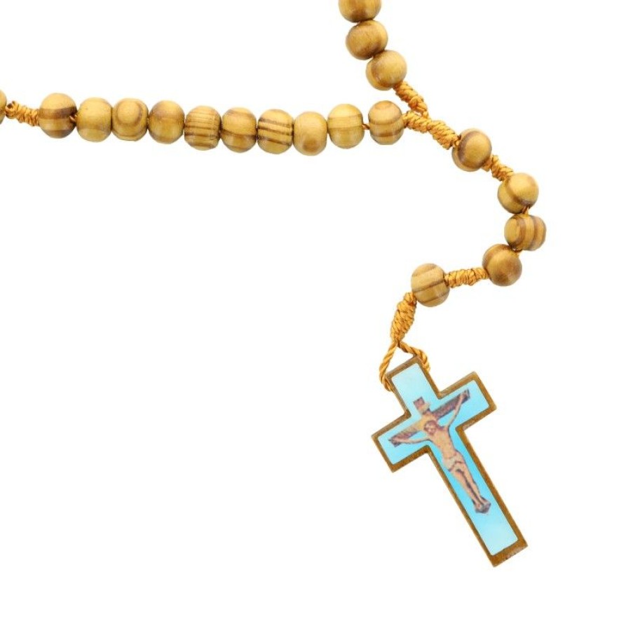 Palais du Rosaire Chapelet Bois | Chapelet En Bois D'Olivier Avec Illustration Du Christ