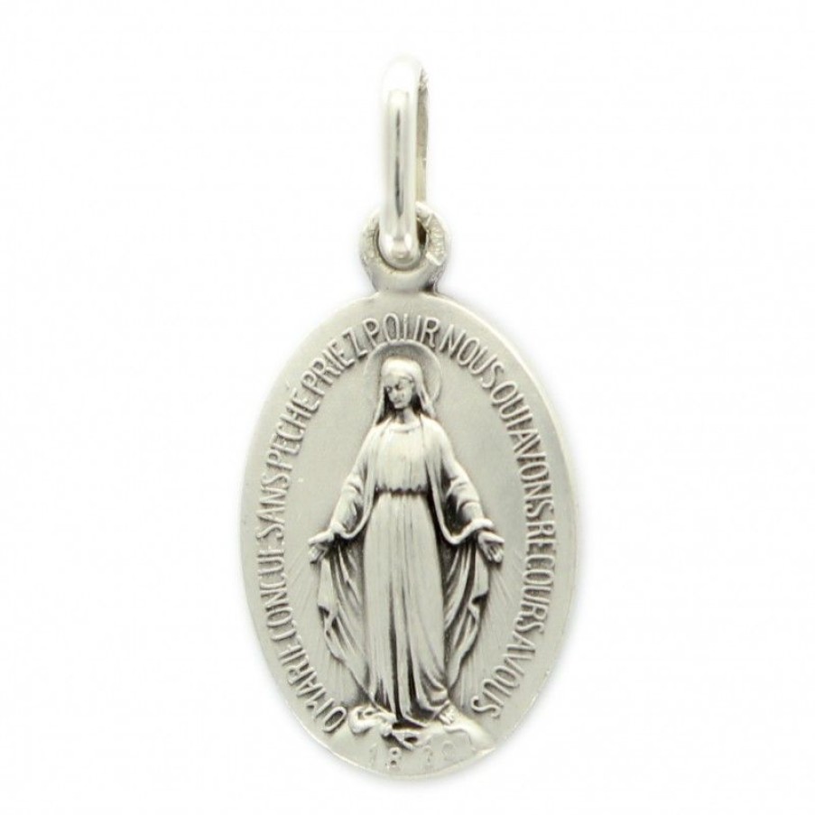Palais du Rosaire Medaille Et Croix Argent | Medaille Miraculeuse En Argent 15 Mm 1,77G
