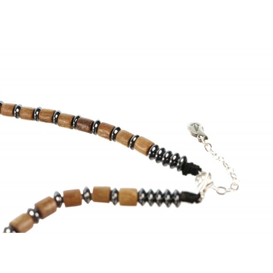Palais du Rosaire Collier Fantaisie | Collier Avec Perle En Bois Et Hematite Et Pendentif Croix