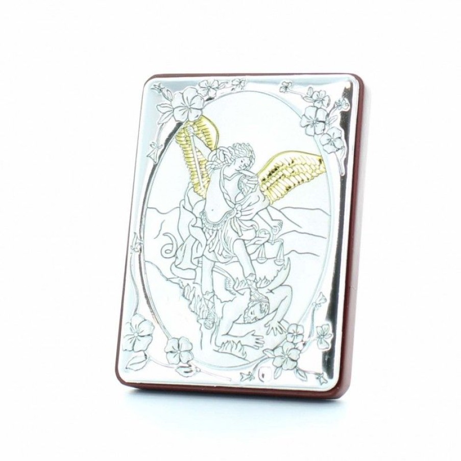 Palais du Rosaire Cadre Religieux | Cadre De Saint Michel En Metal Argente Et Dore 5X7 Cm