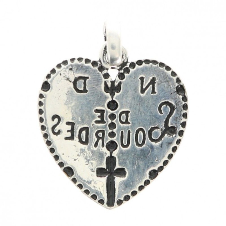 Palais du Rosaire Medaille Et Croix Metal | Medaille De Notre Dame De Lourdes En Forme De Coeur En Plaque Argent