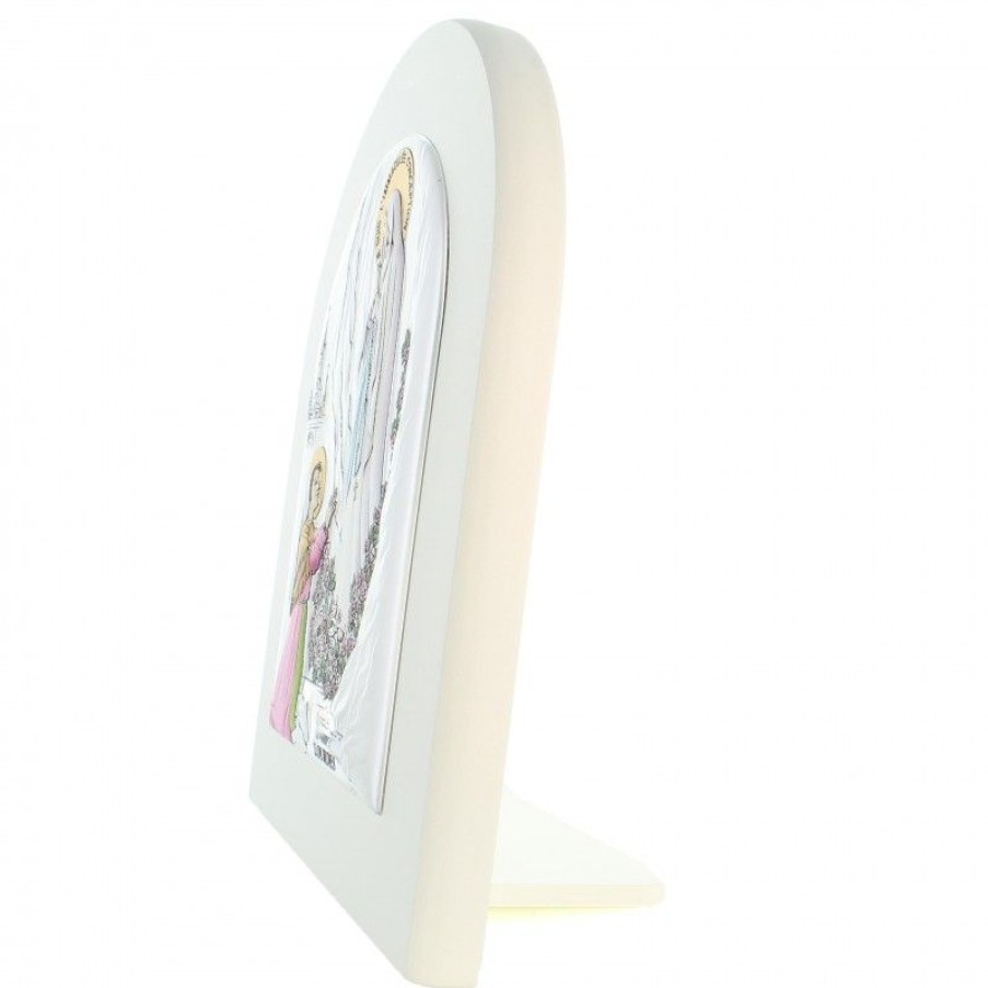 Palais du Rosaire Cadre Religieux | Cadre De L'Apparition De Lourdes En Bois Blanc Et Metal Argente 17X21Cm