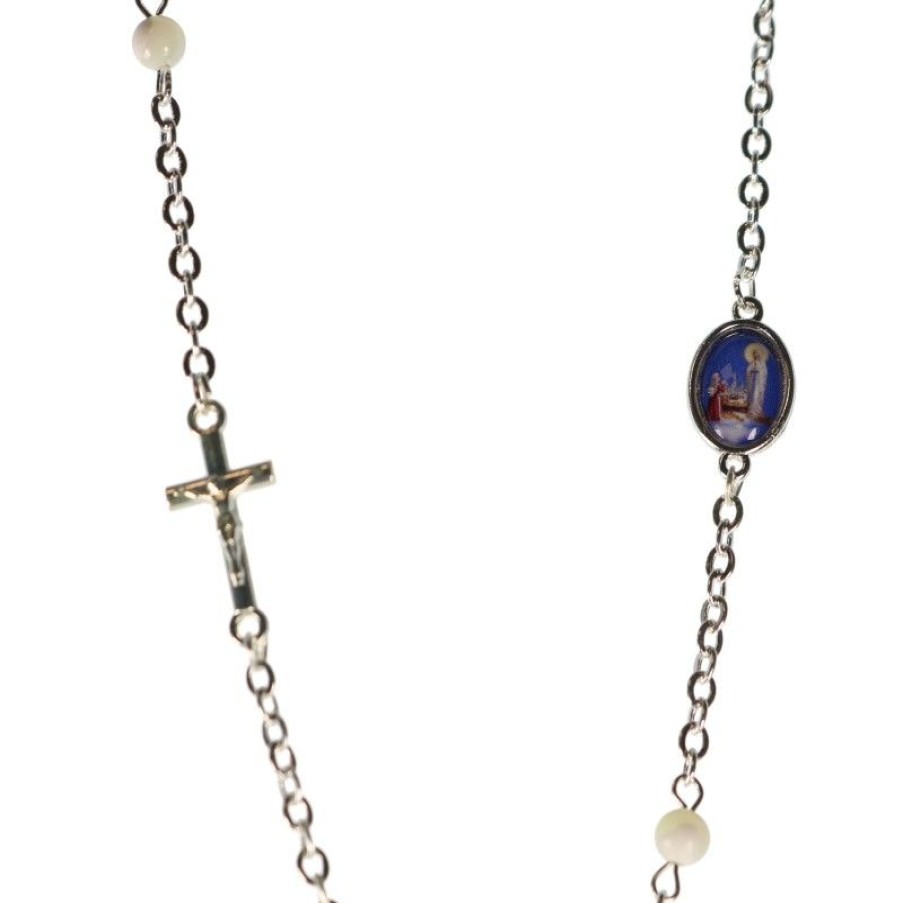Palais du Rosaire Collier Fantaisie | Collier 3 Dizaines Avec Perles En Nacre, Une Croix Et Une Medaille De L'Apparition