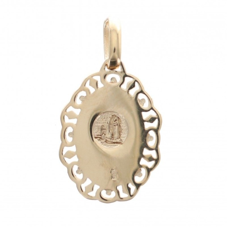 Palais du Rosaire Medaille Et Croix Plaque Or | Medaille Vierge De Profil En Plaque Or Avec Tour Dentelle 14 Mm