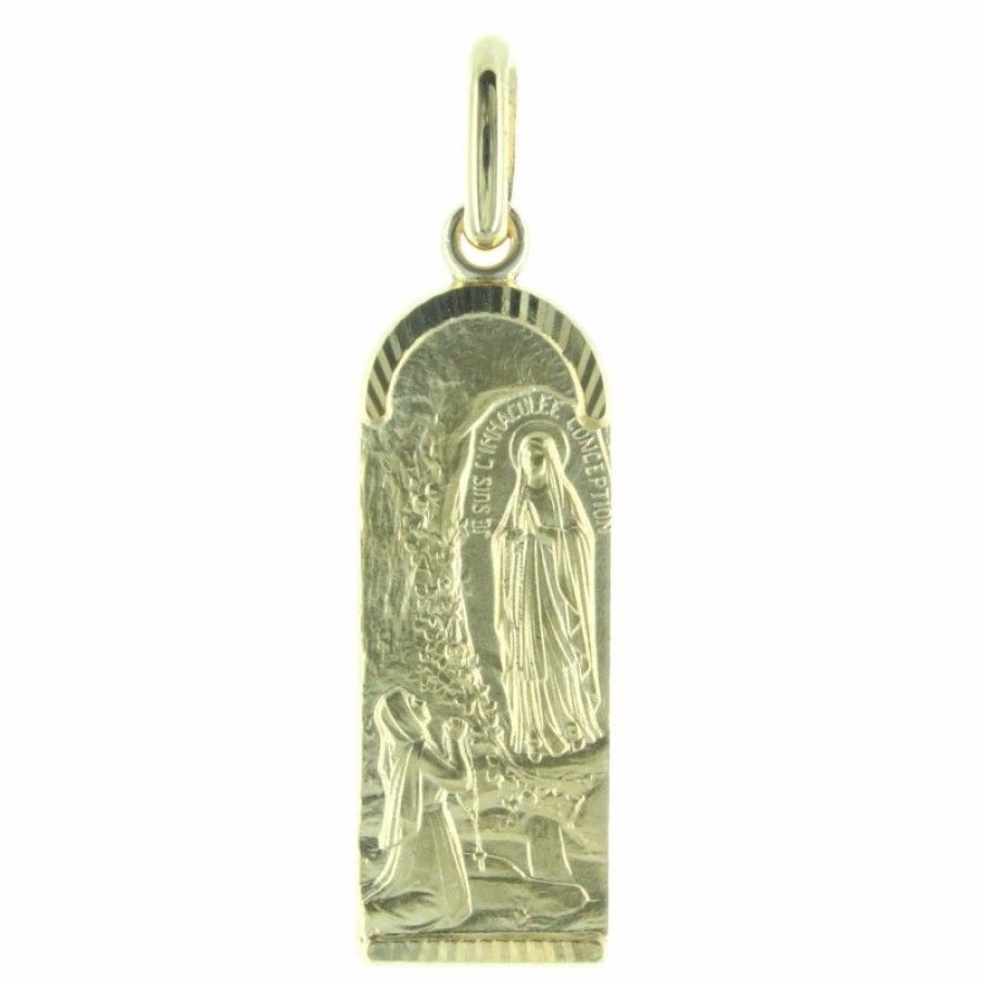 Palais du Rosaire Medaille Et Croix Plaque Or | Medaille De Lourdes Plaque Or En Forme D'Ogive