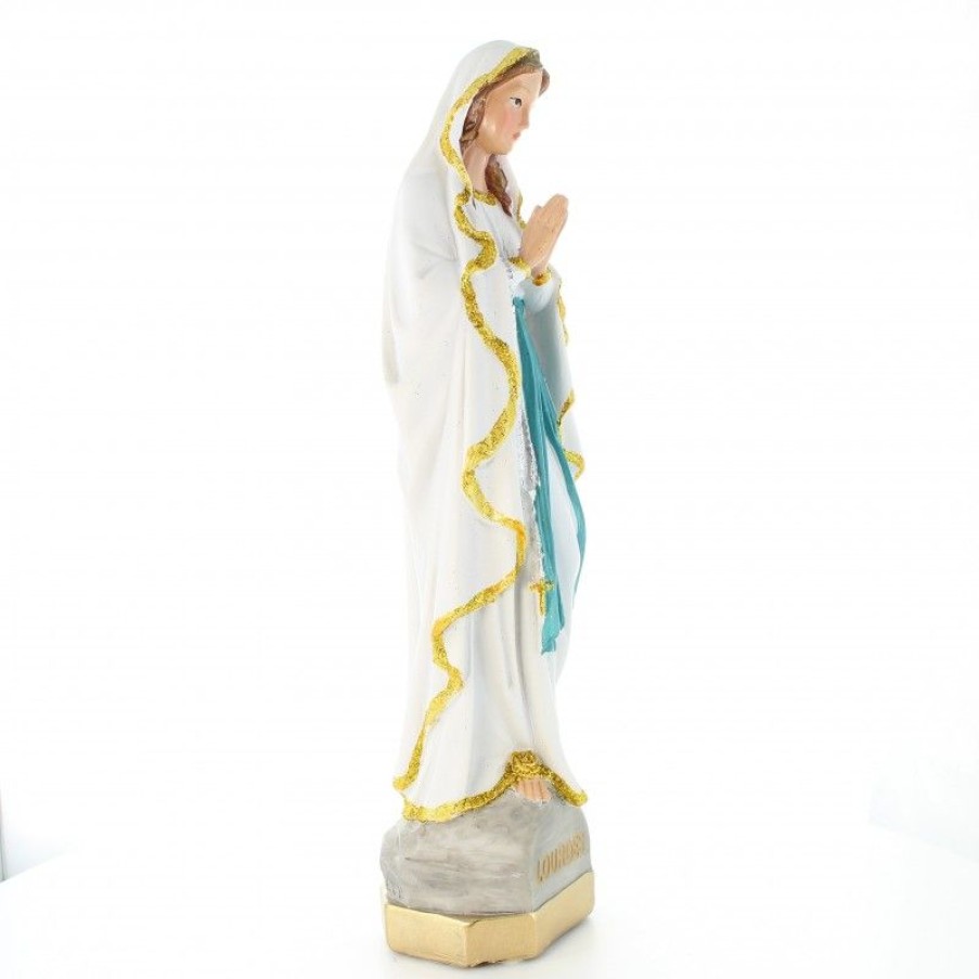Palais du Rosaire Statue De Notre Dame De Lourdes | Statue Notre Dame De Lourdes En Resine Coloree Avec Paillettes Dorees 30Cm