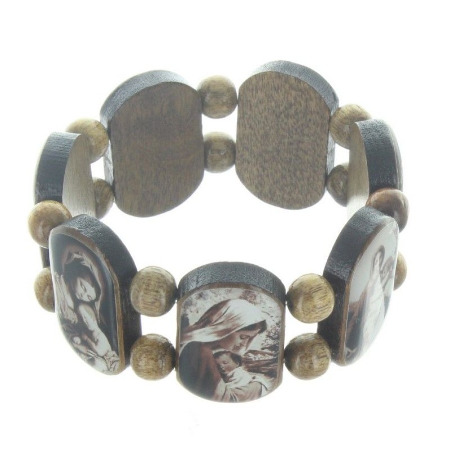 Palais du Rosaire Bracelet Fantaisie | Bracelet Religieux En Bois Avec Des Images De La Vierge