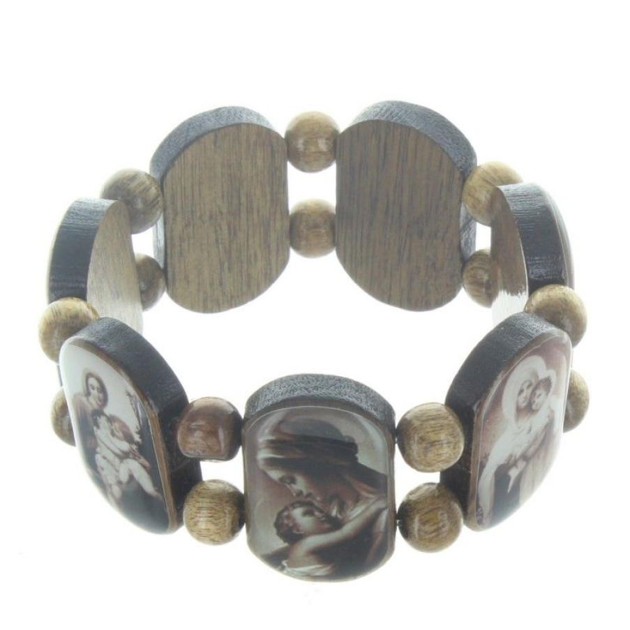 Palais du Rosaire Bracelet Fantaisie | Bracelet Religieux En Bois Avec Des Images De La Vierge