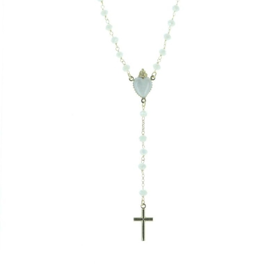 Palais du Rosaire Chapelet Argent | Chapelet En Argent Dore Avec Coeur Ex-Voto Blanc