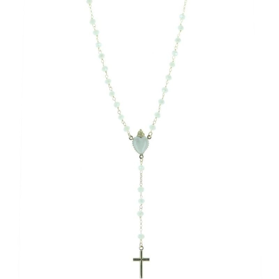 Palais du Rosaire Chapelet Argent | Chapelet En Argent Dore Avec Coeur Ex-Voto Blanc