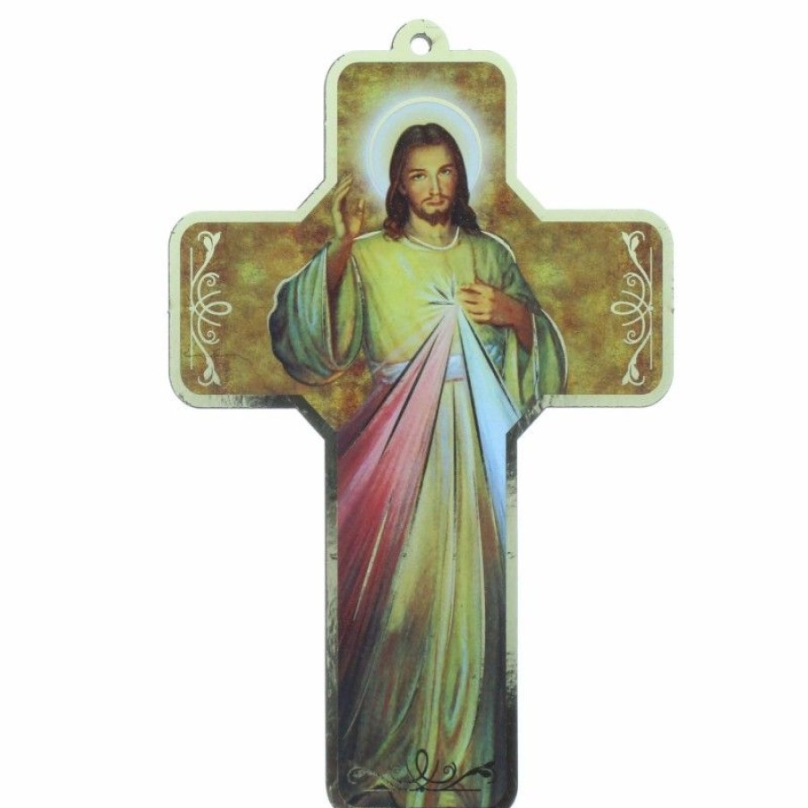 Palais du Rosaire Croix Religieuse | Croix En Bois De Jesus Misericordieux 18 Cm